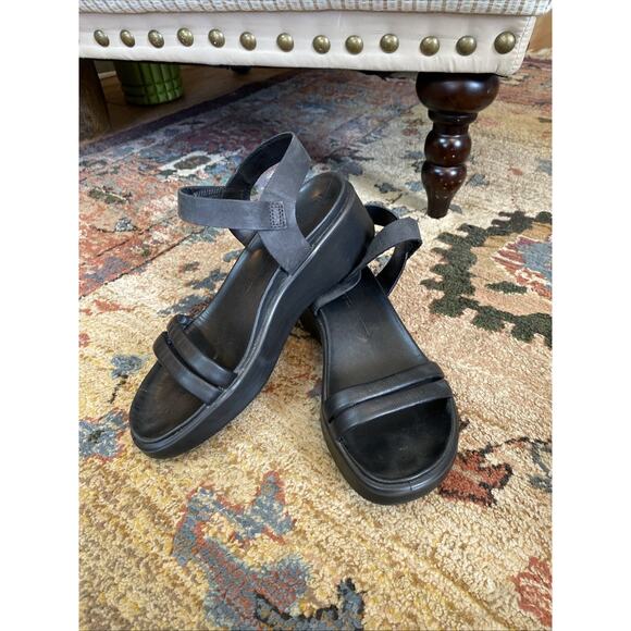 ECCO Flowt Wedge LX Leather Sandals Black 40 US 9 9.5 Danish Comfort - Picture 4 of 12